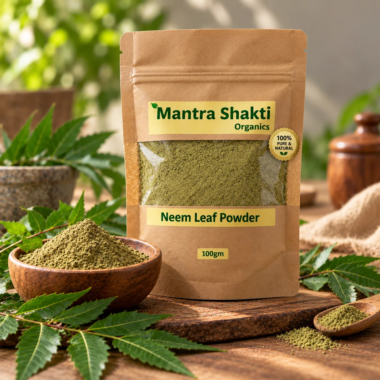 Neem Leaf Powder, shade-dried single ingredient, 100 g pack